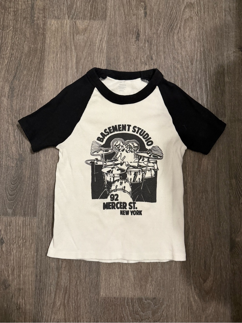 John Galt Black & White 'Basement Studio' Graphic Raglan Baby Tee